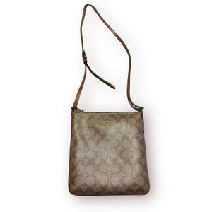 Coach Swingpack Tan/Brown Logo‎ Leather Crossbody Messenger Bag Purse and Wallet